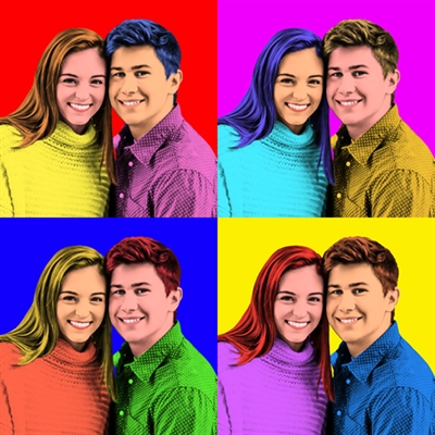 Pop Art 4 Panels Portrait of A Happy Young Couple,by myDaVinci - myDaVinci
